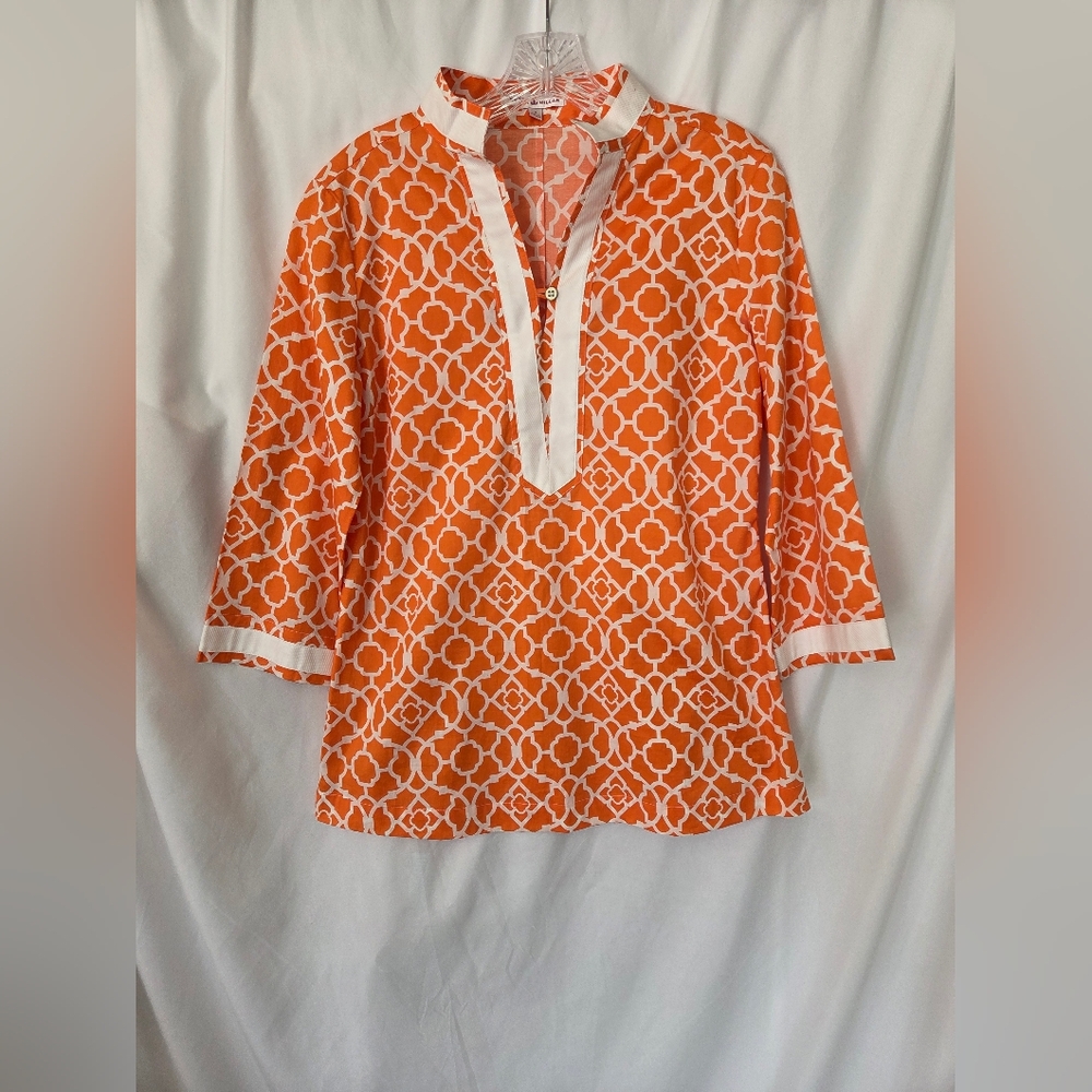 Peter Millar Orange/ White Geometric  Colorful Tunic Size  S